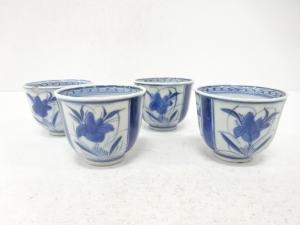 古伊万里　染付　花　蕎麦猪口　4客